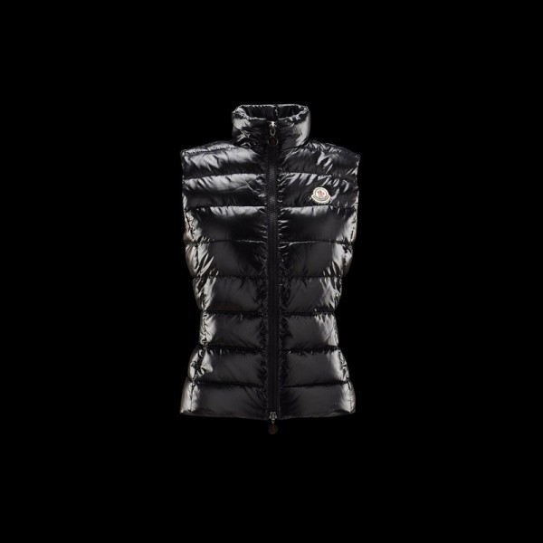 Moncler Nero Mock modo del collare caldo senza maniche Donna Gilet uscita Moncler Nero Mock modo del collare caldo senza maniche Donna Gilet uscita